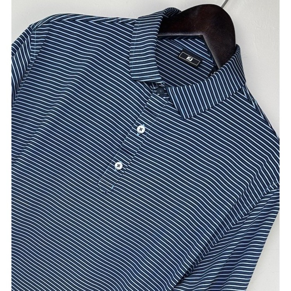 FootJoy FJ Golf Polo Mens L Blue Stripe FireLake Casino Grand Casino Stretch